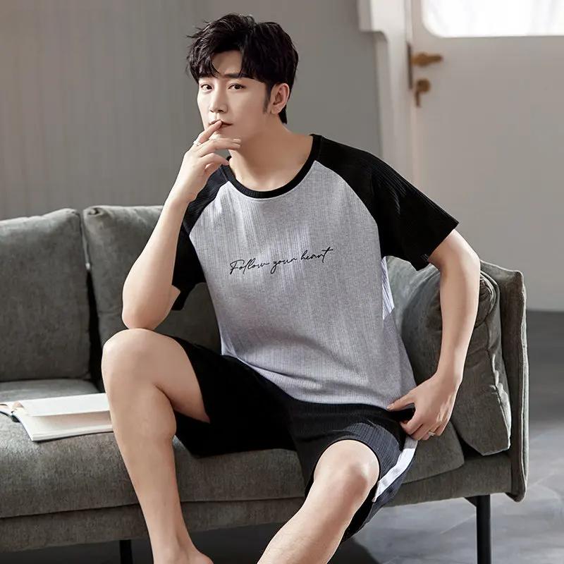 Мужская модальная классная пижама комплект летняя с коротким рукавом клетчатые шорты хлопок домашняя одежда пижама для джентльмена одежда для сна