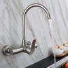 304 Stainless Steel Wall Mount Kitchen Faucet Mixer Kitchen Sink Faucet 360 Degree Free Rotation Hose Double Hole Faucet