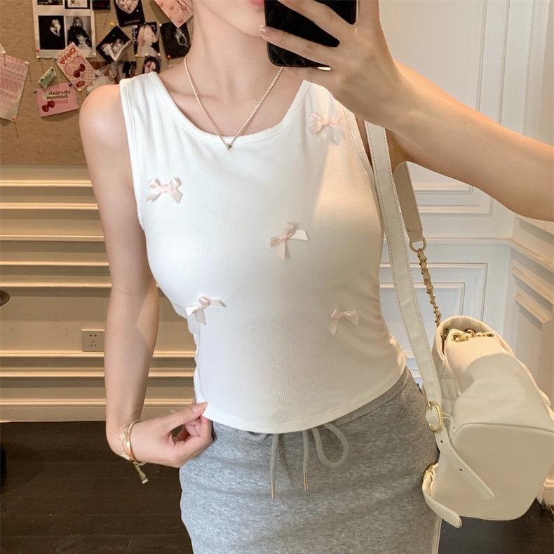 Bowknot Camisoles For Women Korean Style Sweet Basic Tee Slim Fit Blouse Inner Wear