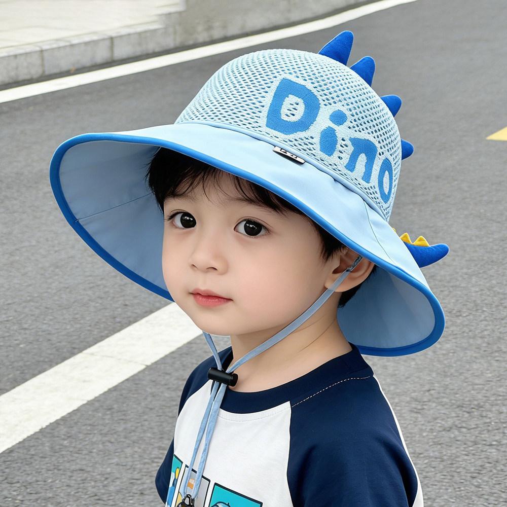 Kids Summer UV Protection Sun Hat Boys Girls Cartoon Mesh Breathable Wide Brim Fisherman Cap for Outdoor Shade