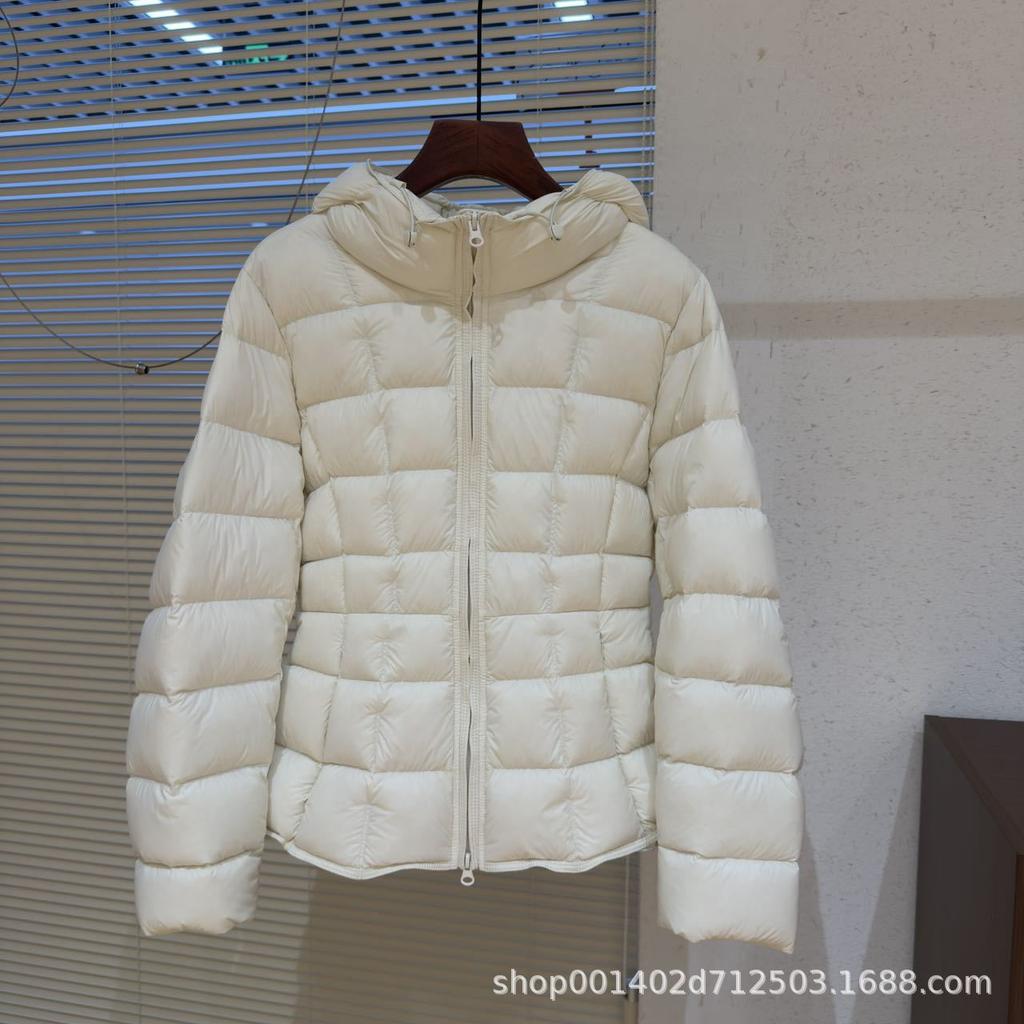 White duck down hooded ribs down jacket women's short waist slim small waist jacket new
