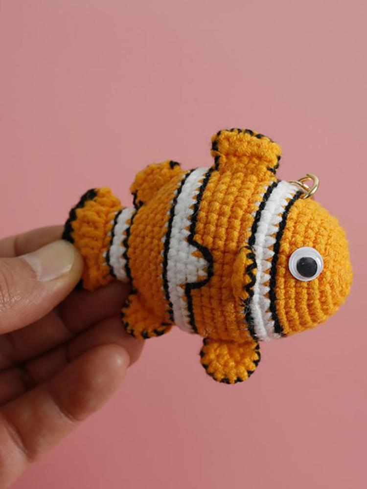 Funny Clown Fish Doll Crochet Keychains For Bag Pendant Handmaking Knitted Goldfish Keyrings Crochet Small Fish Charm Keyrings