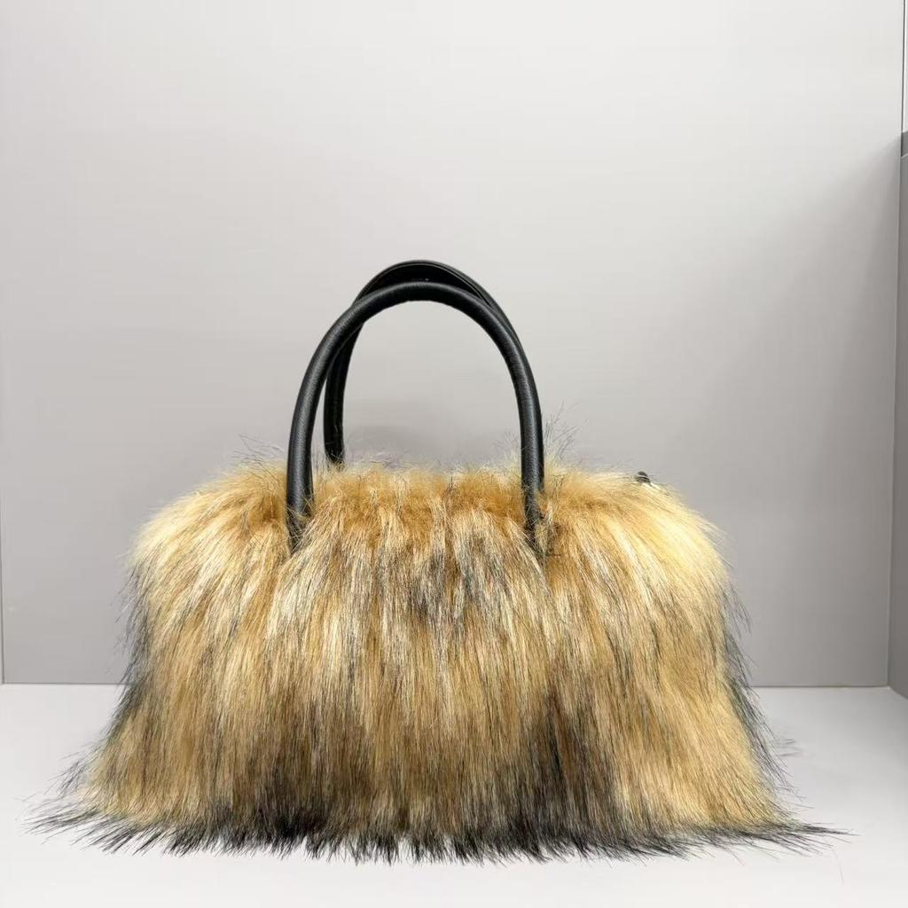 JIAERDI Hot Girl Vintage Plush Tote Bag Women Large Capacity Faux Fur Handbag Fashion Y2k Aesthetics Crossbody Bag Chic 2025 New