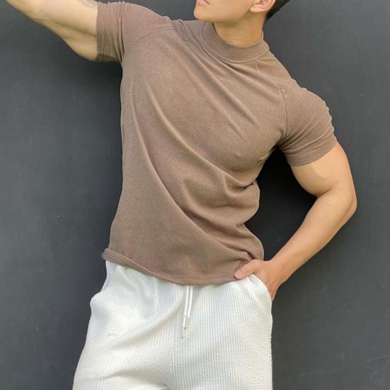 Men Fitness T-shirts Slim Fit Turtleneck Short Sleeve Undershirt Gym Fitness Tee Casual Base Layer Muscle Top for Workout Travel Office