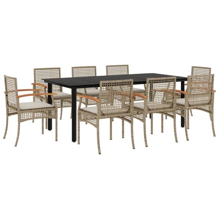 VidaXL Ensemble à Manger de Jardin avec Coussins 9 pcs, Table de Terrasse, Meubles de Patio, Mobilier d'Extérieur, Beige 3213637