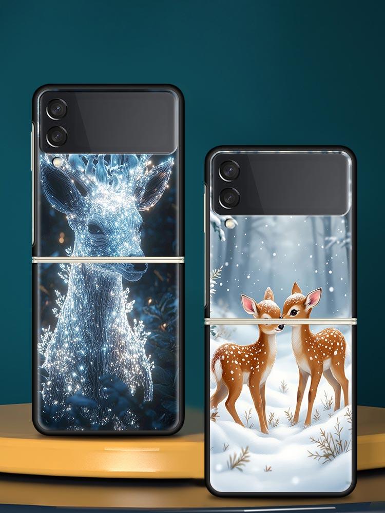 Cartoon Animal Deer Hard PC Phone Case For Samsung Galaxy Z Flip 7 6 5 4 Black Cover For Galaxy Z Flip 3 Foldable Shell Fundas