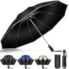 Folding Umbrella with Automatic Heavy Rain Wide 105cm Reflective Light UV Teflon Storage Durable and Black Reverse-Folding 10-Rib One-Touch