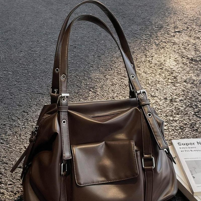 Soft Leather Simple Shoulder Bag Large Capacity Commuter Versatile Tote Bag Ins Fashion Shoulder Underarm Bag Women