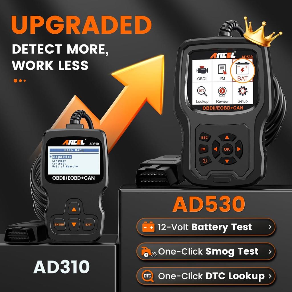 ANCEL AD530 OBD2 Scanner Diagnostic Tool, Universal Check Engine Code Reader With Live Data, Car Diagnostic Tool With Upgraded Battery Tester & All