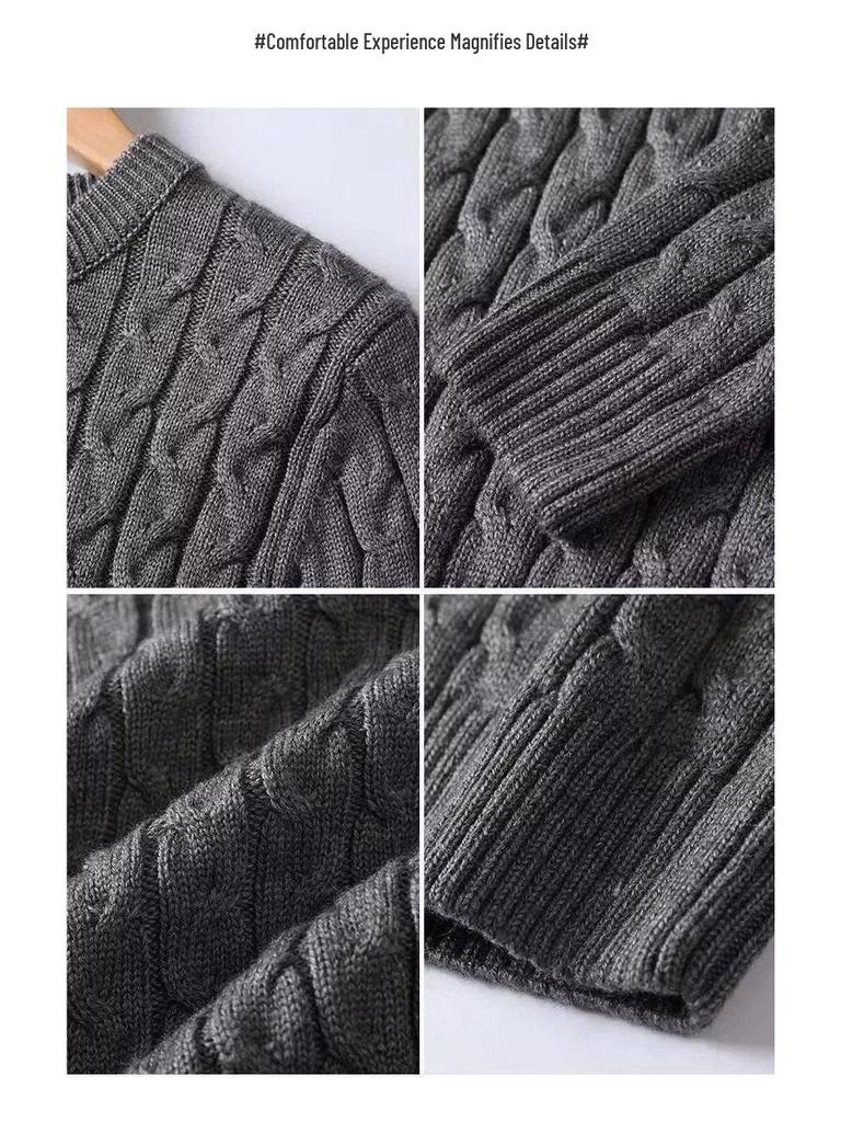 Очень толстый зимний шерстяной мужской свитер - Толстая вязка, круглый вырез