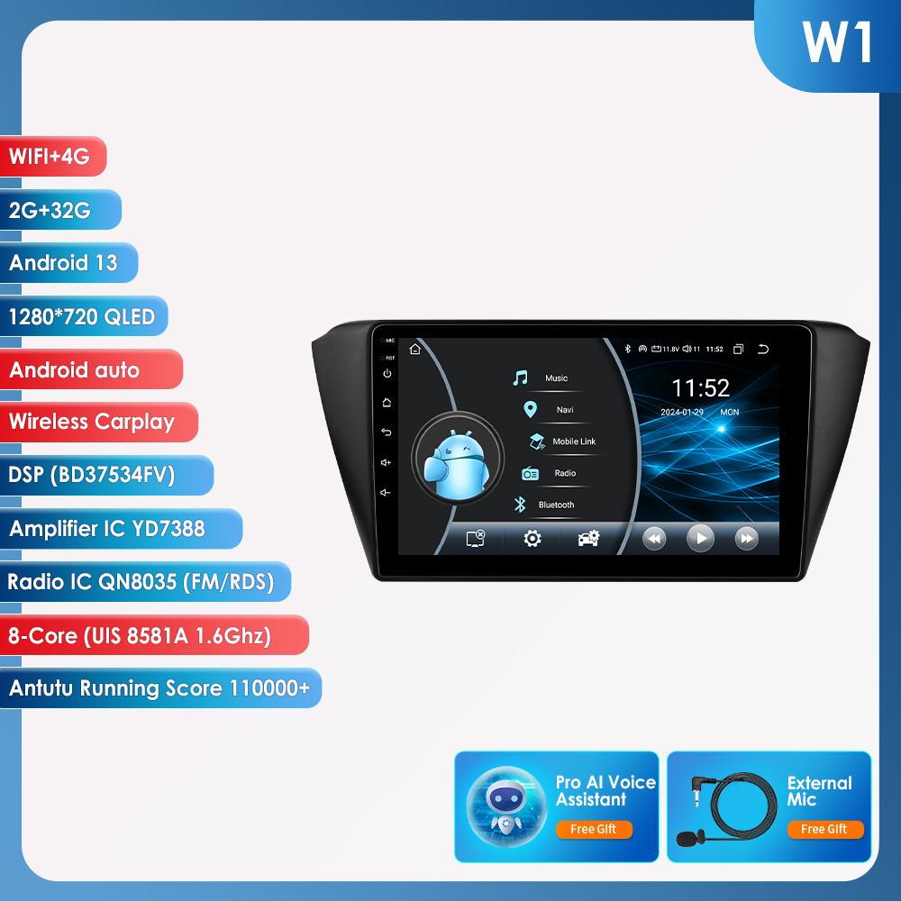 Hizpo Carplay 4G 9" Car Radio Android for Skoda Fabia 3 III 2015 2016 2017 2018 2019 Multimedia Player Navigation GPS 2 Din Stereo DSP  Blueteeth DVR