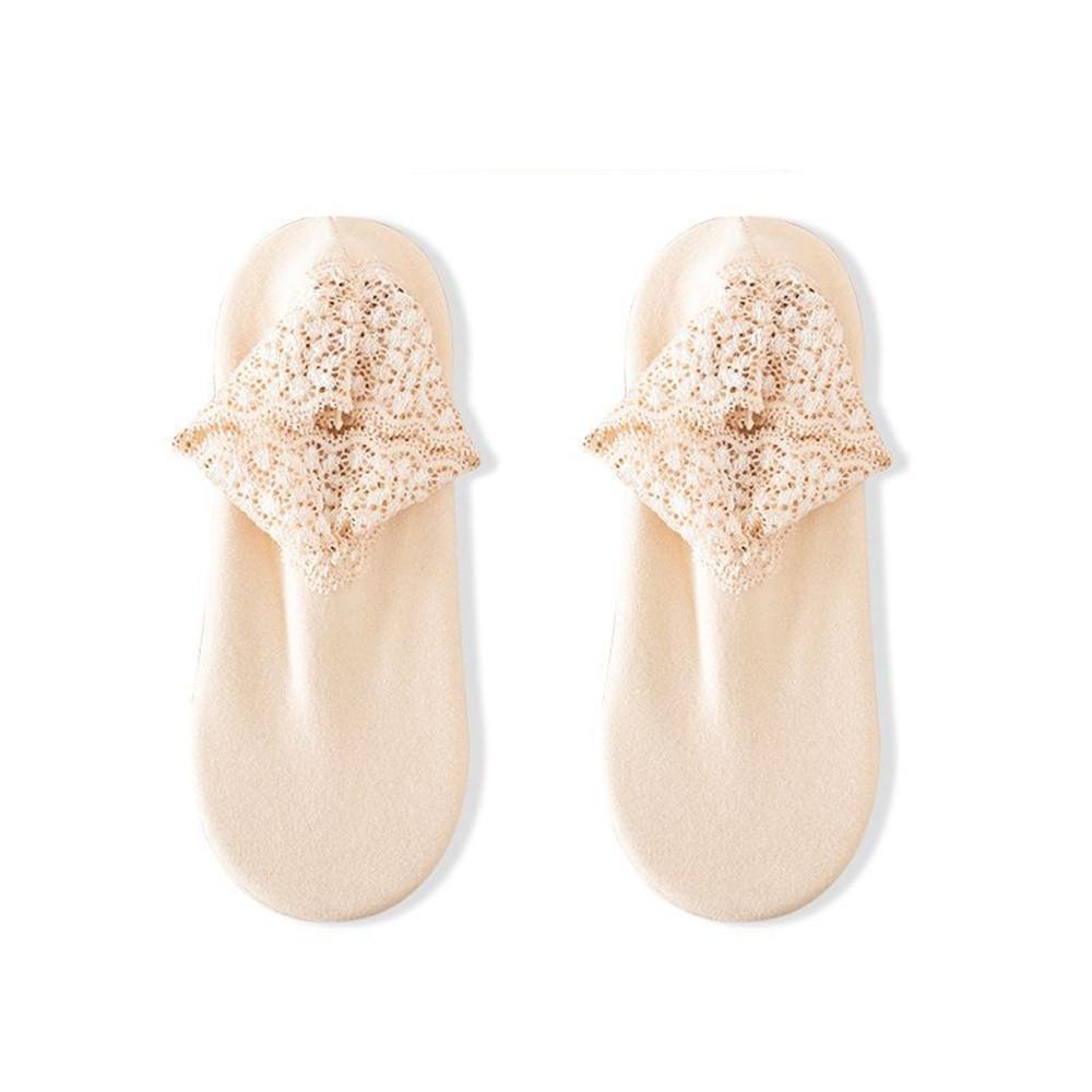 Autumn Winter Hollow Lace Short Floor Socks Silicone Anti Slip Warm Velvet Loose Mouth Socks Low Tube Thicken Meia