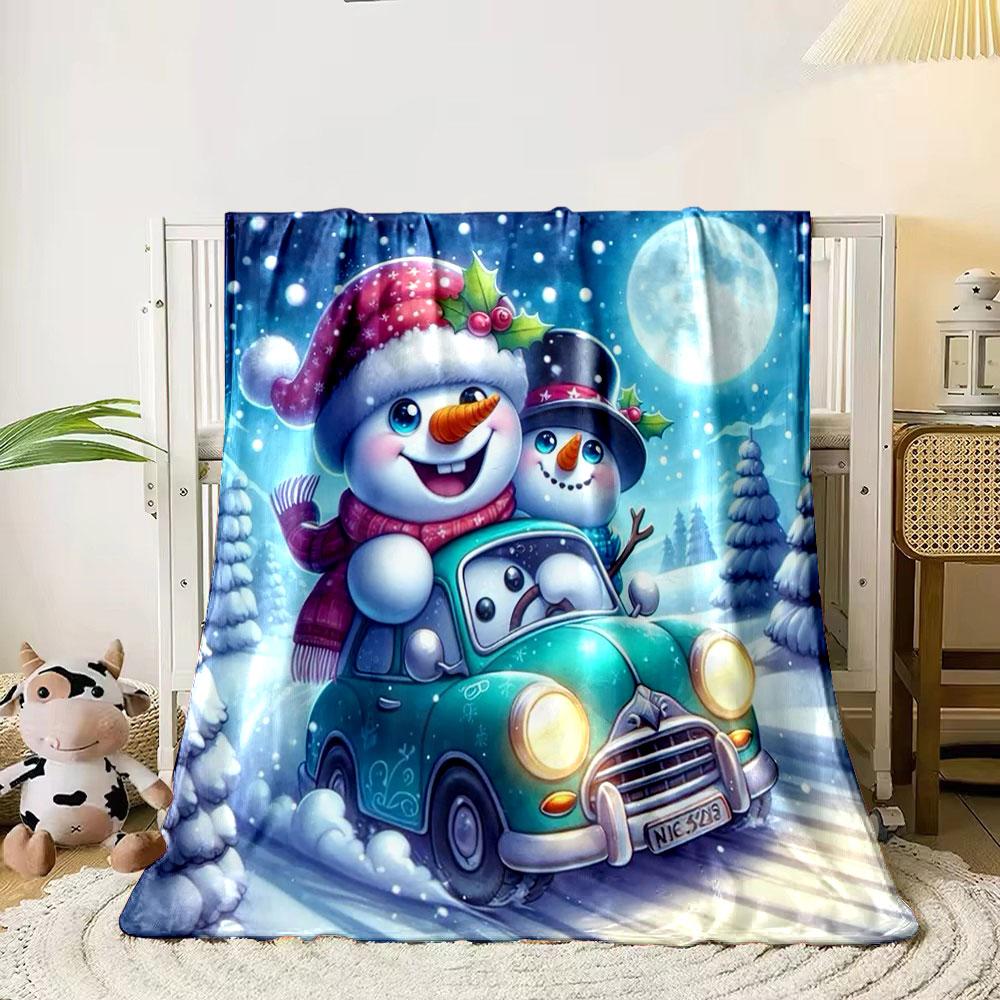 Snowmen Joyride Under the Moonlight print blanket soft and cozy perfect for the living room bed sofa or a nap,gift