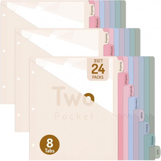 Forvencer 8 Count Dividers for 3 Ring Binder, 8 Tabs Binder Dividers with 2 Pockets, Binder Dividers with Tabs for School Office and Home