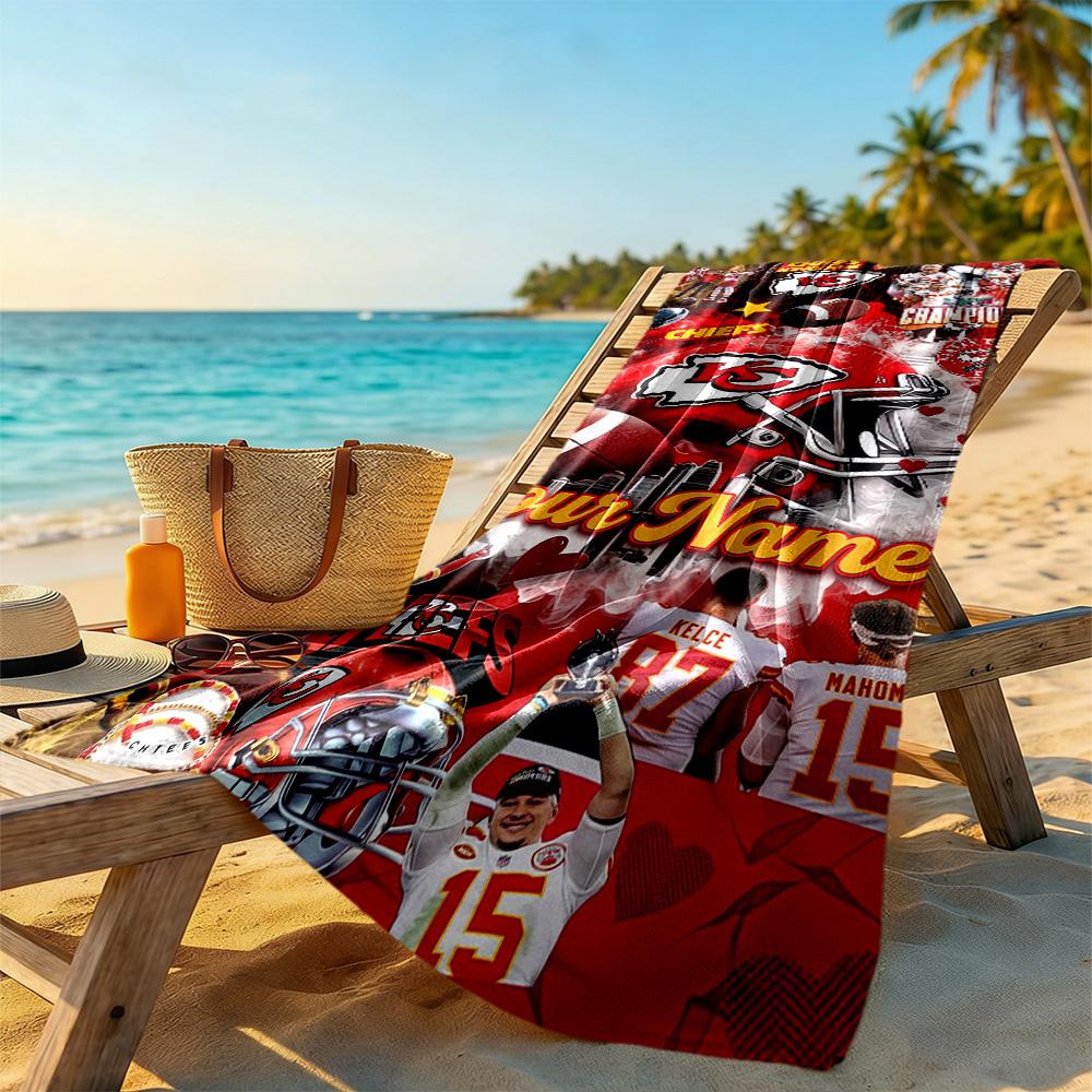 Kansas City Football Personalized Name Beach Towel High Absorbency Quickdry Perfect For Traveling Yoga Camping And Swimming