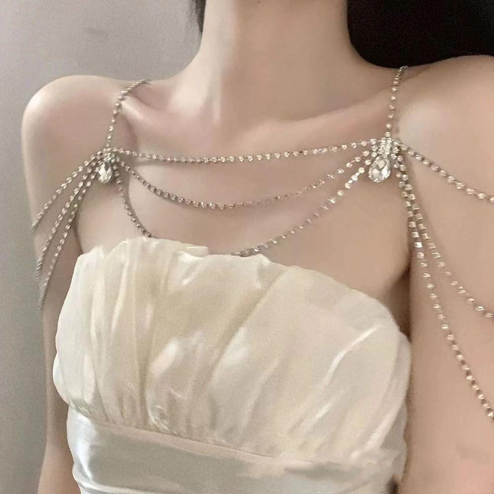 Luxury Bling Body Chain Water Drop Rhinestone collarbone chain Gift Women's Shoulder Chain  Bridal