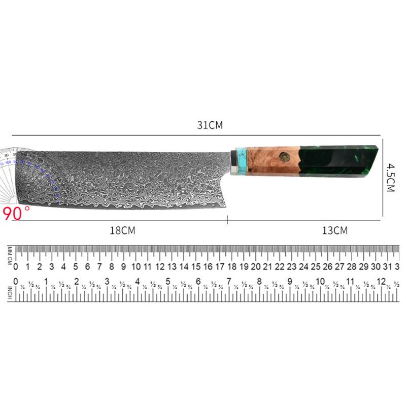 7 Inch Nakiri Knife 67-layer Damascus Steel 10Cr15MoV Blade Chef Cleaver Meat Slicing Cutlery Kitchen Knives Resin & Wood Handle