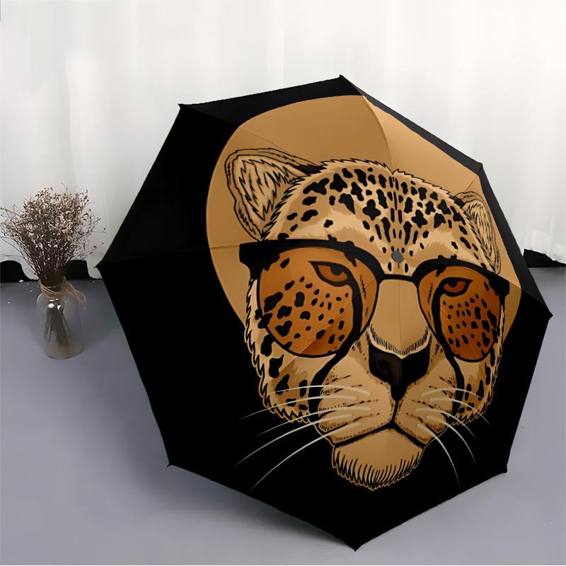 1pc Leopard Glasses Automatic Umbrella | Portable Foldable 8-Rib Manual Open, Cute Birthday & Holiday Gift for Outdoor yy260107076
