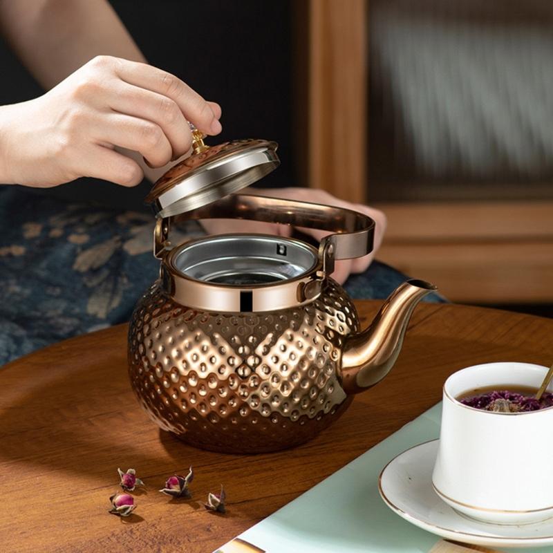 Stainsless Steels Teas Pots with Infuser Water Kettles Round Coffee Teas Pots Stovetop Kettles for Loose and Teas Bag