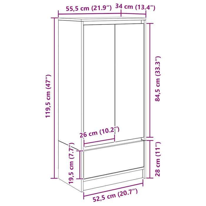 VidaXL Armoire avec tiroir chêne fumé 55,5x34x119,5 cm bois ingénierie, armoire de rangement, buffet haut, armoire de 861647