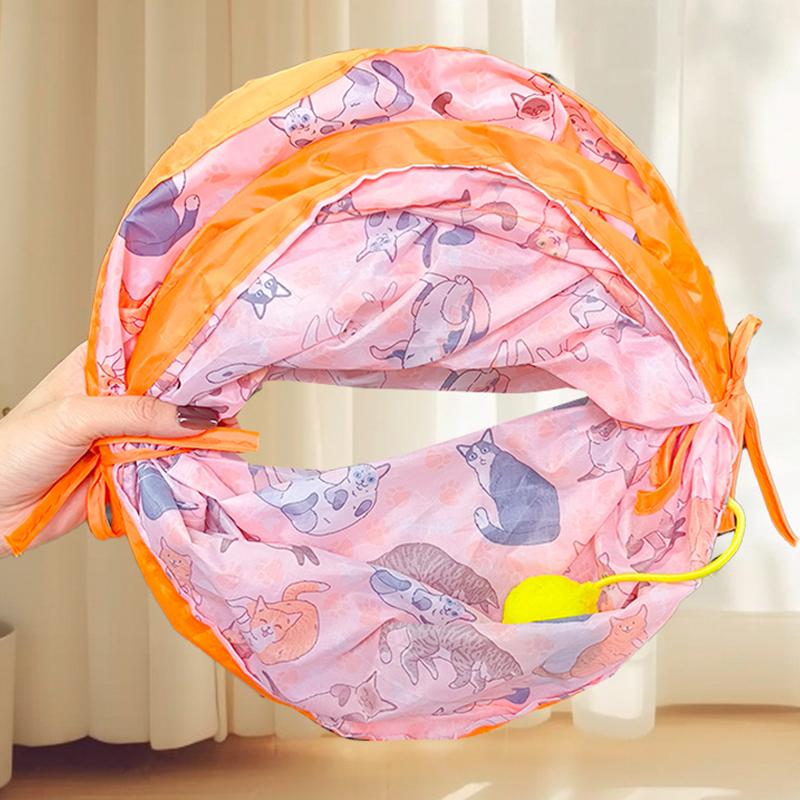 Креативный печатный туннель для кошек Складной туннель для кошек Дышащие интерактивные игрушки для домашних животных Товары для упражнений для котят Игрушки для котят