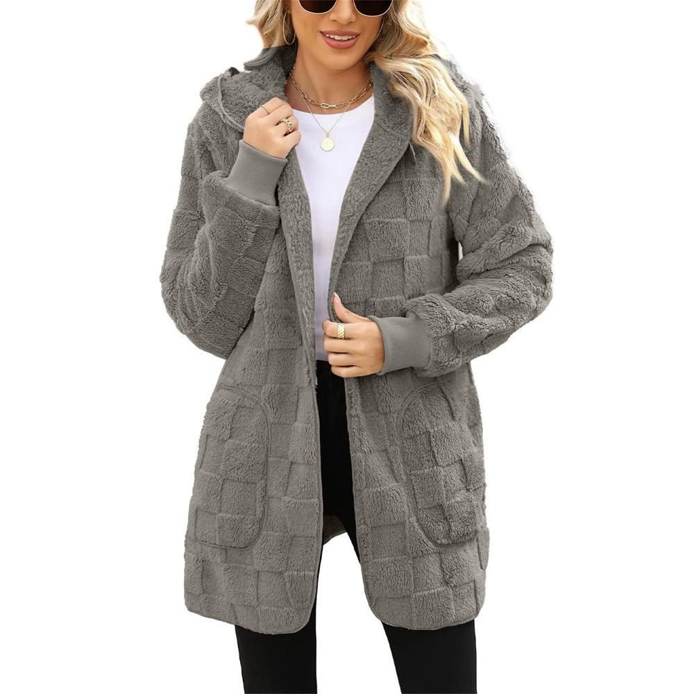 Autumn Winter Women Hooded Plush Velvet Jacket Cardigan Coats Oversized Up Fuzzy Casual Cardigan Warm Outerwear Lady Jacket