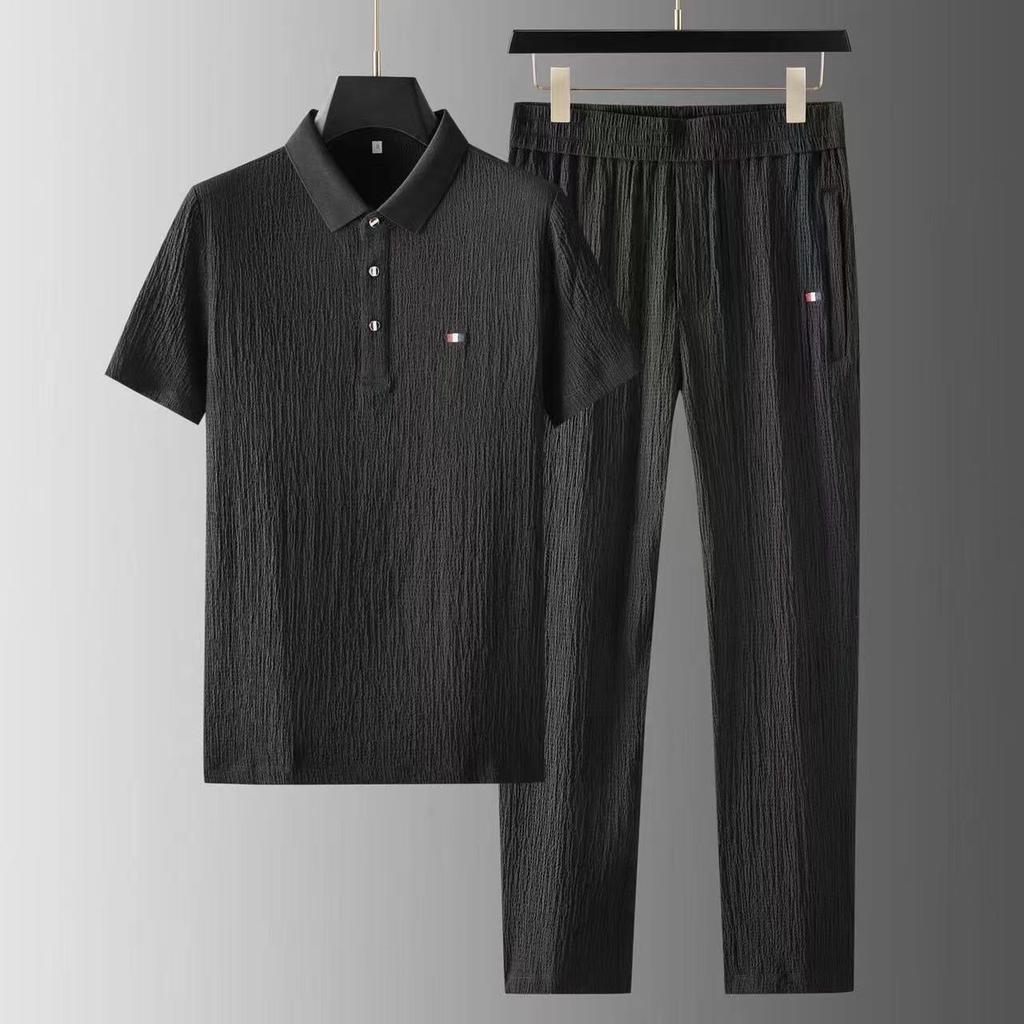 Summer Men's Classic Fashion Solid Color Short Sleeve Two-Piece Set Men's Casual Loose Sports Suit