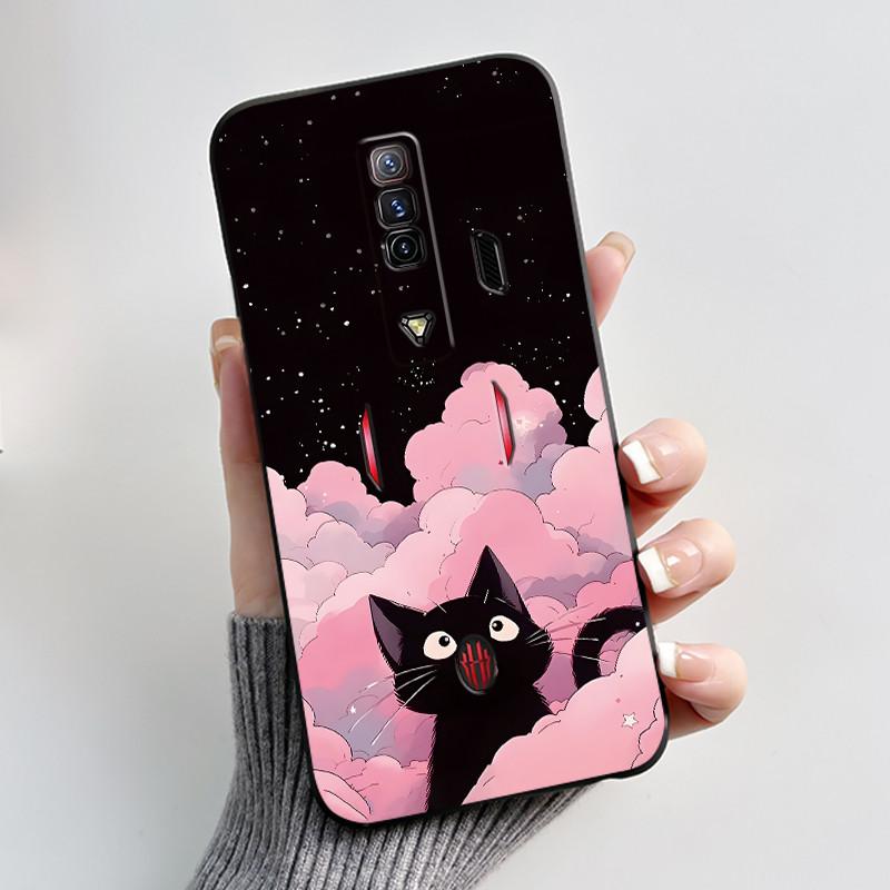 Чехол для Red Magic 7 NX679J Чехол для Nubia Red Magic 7S Задняя крышка Милый Кролик с Сердечками Черный Мягкий ТПУ Чехол для Телефона Оболочка для RedMagic 7 7S