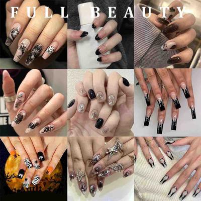 1 коробка, черные, темные, съемные, балерина, накладные ногти, носимые, накладные ногти, маникюрный инструмент для накладных ногтей на Хэллоуин