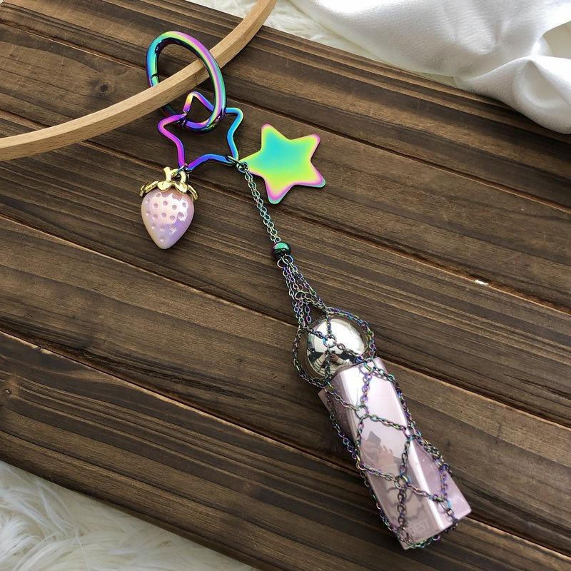 Custom New Colorful Stainless Steel Keychain Portable Folding Ladies Key Chain Ring Portable Lipstick Mesh Pocket Keyring Gift