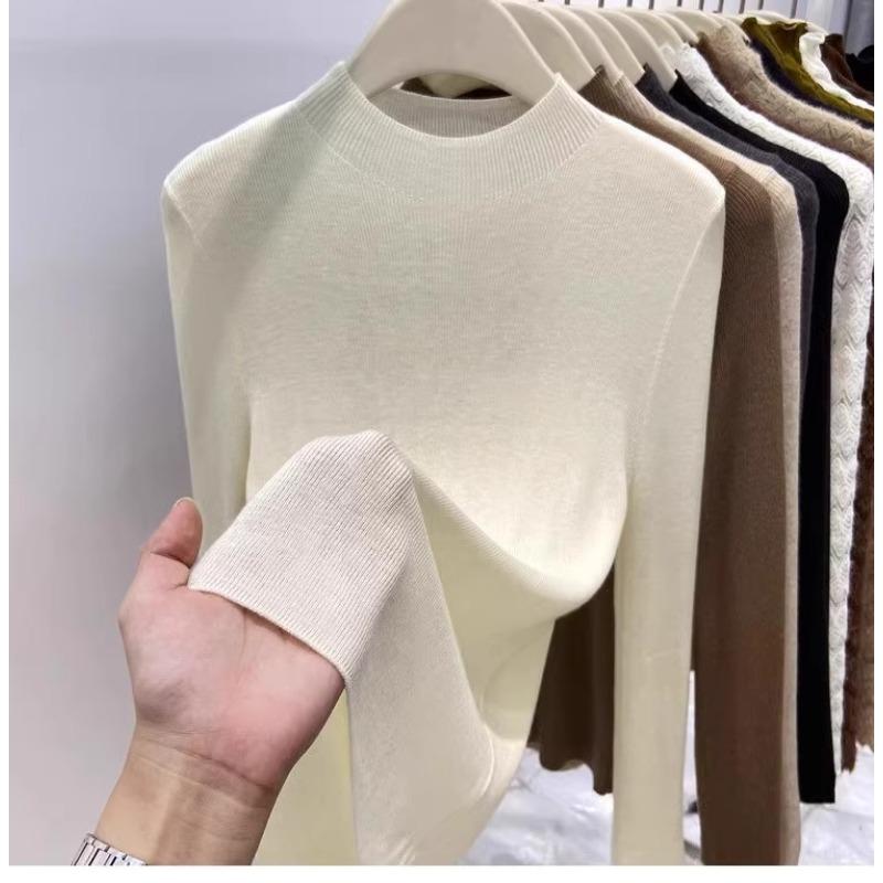 Fashion Semi-turtleneck Long Sleeved Women's Knitted Sweater Early Autumn New Slim Fit Pullover Tops Casual Simple Elegant Thin Inner Bottoming Shirt