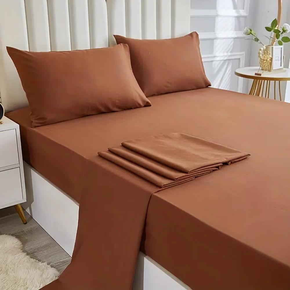 Набор однотонного постельного белья из 3/4 предметов, Водонепроницаемая простыня на резинке и Простыня и Наволочки Мягкий, Размер Queen, KIng, Full, Twin, Белый и Серый
