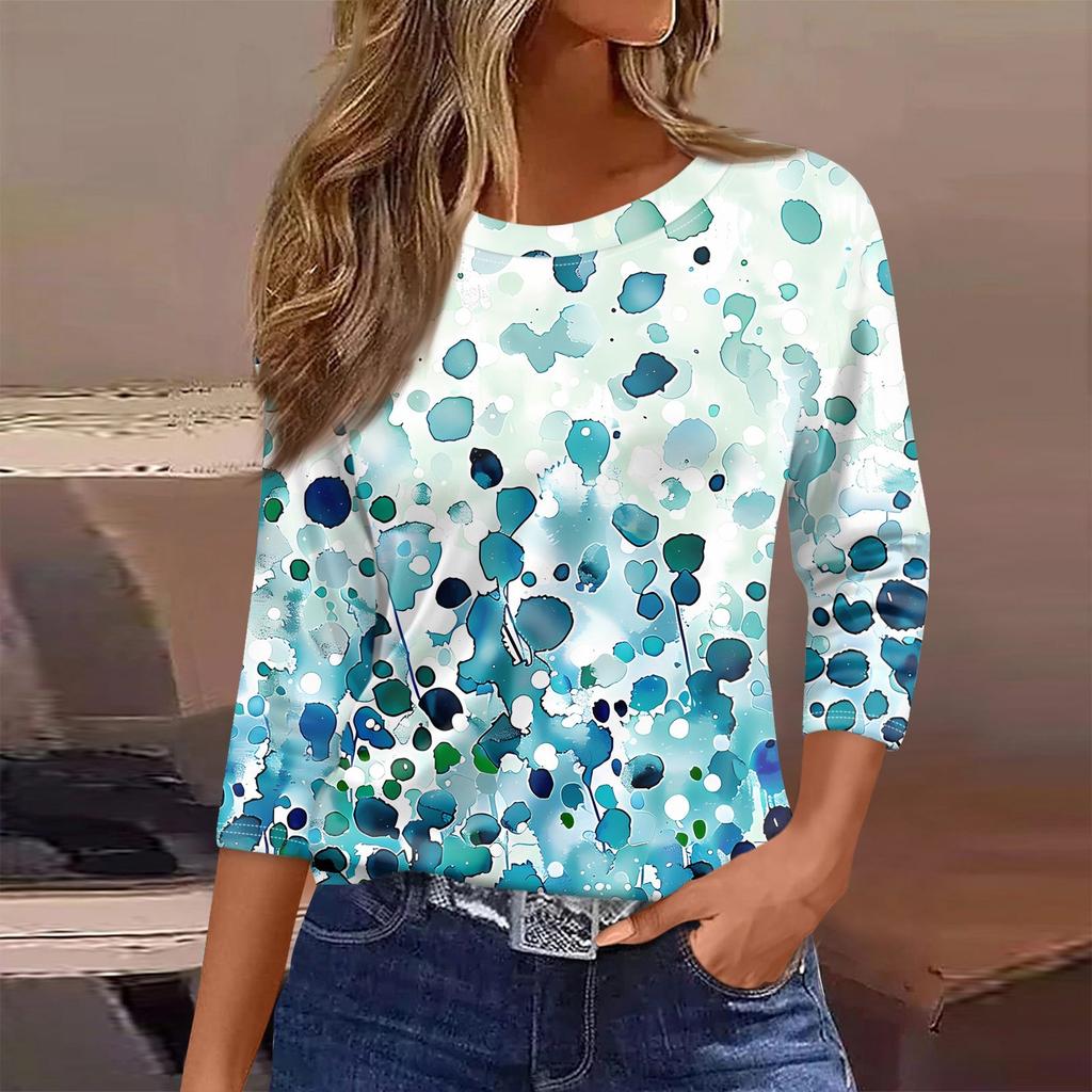 Женская футболка с принтом, рукав 3/4, повседневная, модная, на выходные, базовая, с круглым вырезом, стандартный топ