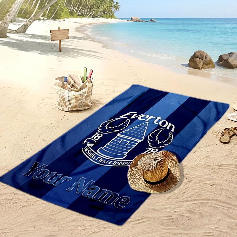 Everton FC Personalized Printed Beach Towel Soccer Logo Support Custom Name Text Absorbent Towel For Sport Travel Special Gift