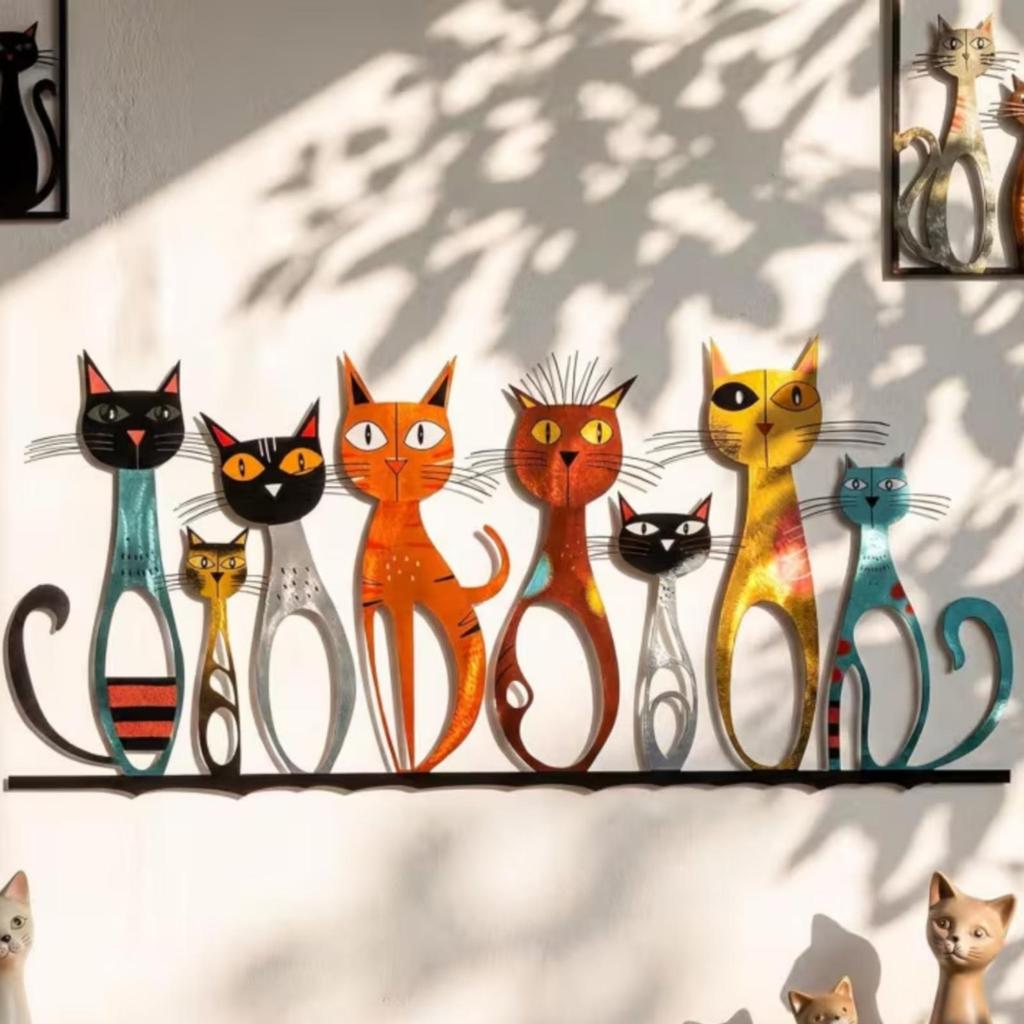 Geometric Cat Metal Wall Ornament Modern for Living Room, Entryway