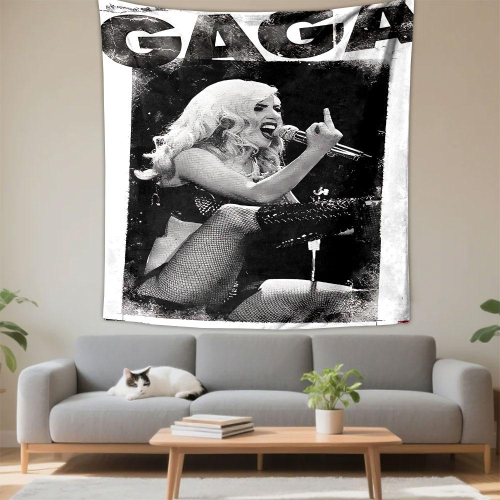 Gaga Poster Tapestry Wall Hanging, Pop Star Retro Art, Bold Music Wall Decor for Bedroom Dorm
