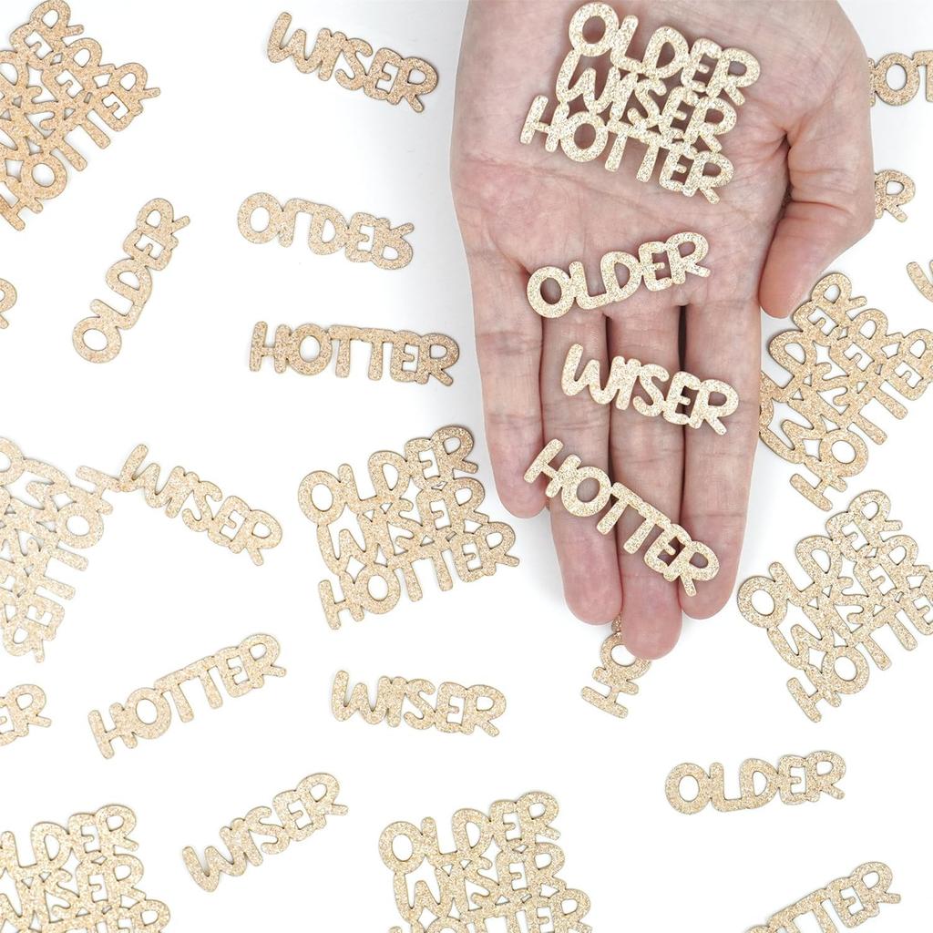 Older Wiser Hotter Glitter Confetti, Champagne Gold Birthday Party Table Scatters, Light Gold Bday Paper Confetti for Women Men 25th 30th 40th 50th
