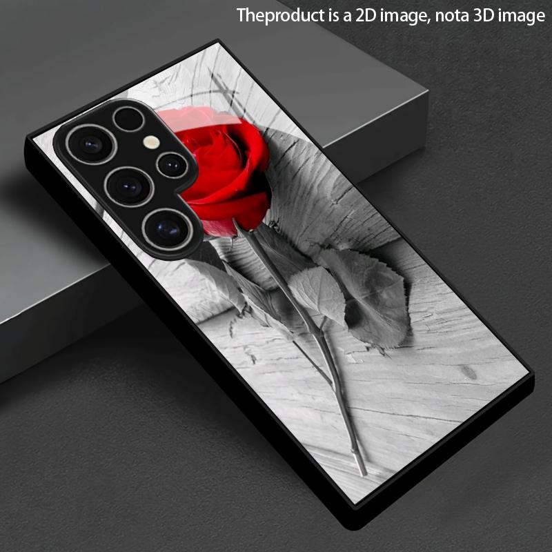 Чехол для телефона 2D с рисунком красной розы для Samsung S26 S25 S24 S23 S22 S21 S20 A56 A55 A36 Защитная крышка из закаленного стекла