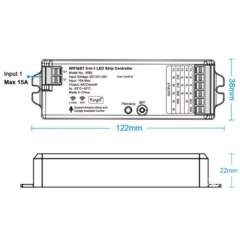 Свежий Wi-Fi и BT 5-в-1 Контроллер светодиодной ленты Диммируемый RGB/RGBW/WW+ CW/RGBCCT Монохромный Приложение Smart Life DC12-24V Управление освещением S
