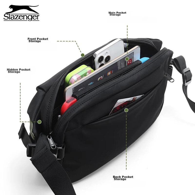 Slazenger Crossbody Bag, Casual Chest Pack, Waist Pack, Large Capacity, Shoulder Bag, Messenger Bag, Black-Green