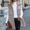 Autumn and Winter Women's Vest Lapel Sleeveless Long Loose Casual Faded Bubble Velvet Cardigan Vests