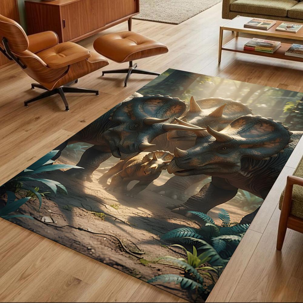 Triceratops At Sunset River Non-Slip Home Carpet Design for Office Decor Living Room Bedroom Gift