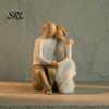 Sentimental Gift for Her Wooden Texture Resin Figurine, Hand Carved Mother & Child/Family/Couple/Dog Owner Abstract Figurine Living Room Statue,