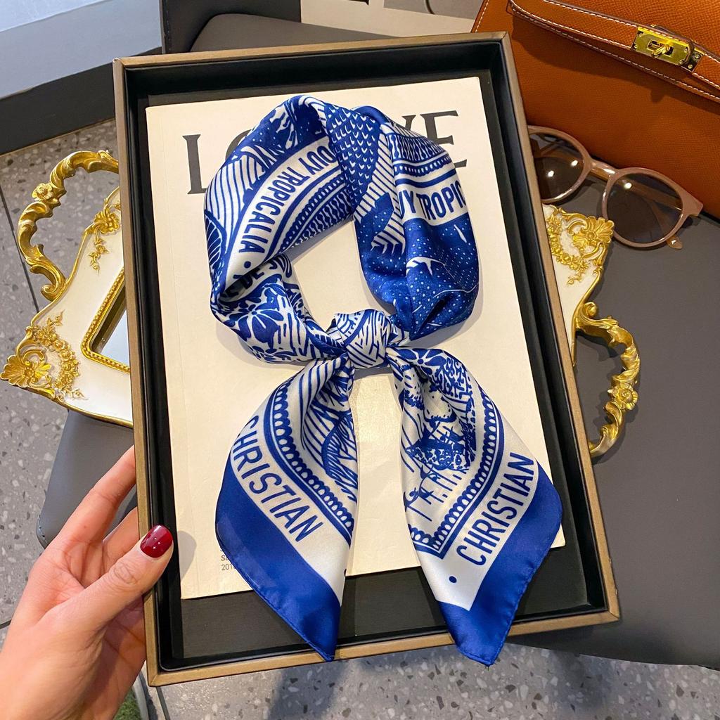 Small Silk Scarf Women'S Versatile High-End Decorative Square Scarf Professional Small Scarf Simulation Silk Korean Version Streamer Bag