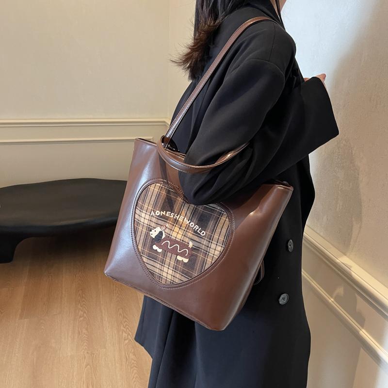 Сумка Happy Dog большой вместимости для женщин, осенняя новая модная ретро-сумка-тоут, клетчатая сумка на одно плечо для поездок на работу