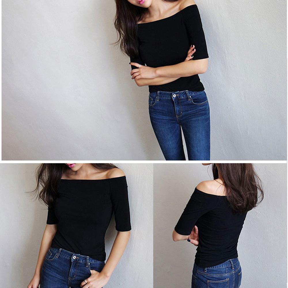 Women Off Shoulder 3/4 Sleeve Ribbed Knit Top Slim Fit Casual Blouse Y2K Streetwear