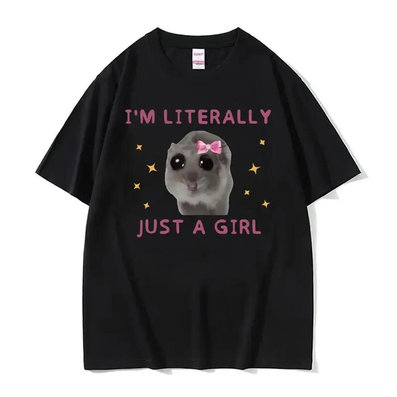 Funny Sad Hamster Meme Cry BiG Eye Cute Mouse T Shirt Women Fashion Kawaii Clothes Tshirts Women Tshirt