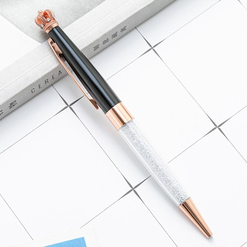 1 шт., канцелярские принадлежности, шариковая ручка с короной и кристаллом, офисные школьные принадлежности, вращающийся металлический роскошный ролик, розовое золото