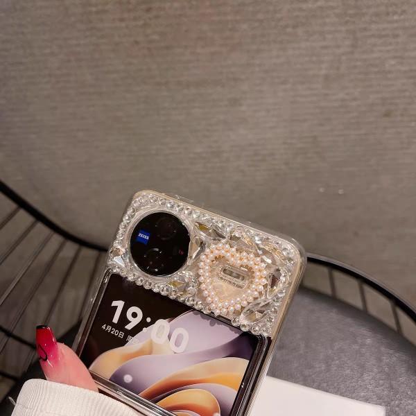 Зеркало для макияжа Love для чехла мобильного телефона ViVOXFlip складной экран Samsung ZFlip7 прозрачный защитный чехол со стразами