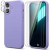 Protective Case - BOOLING - for iPhone 16 - Purple Silicone - Includes 2 Tempered Glasses - Camera Anti-Scratch